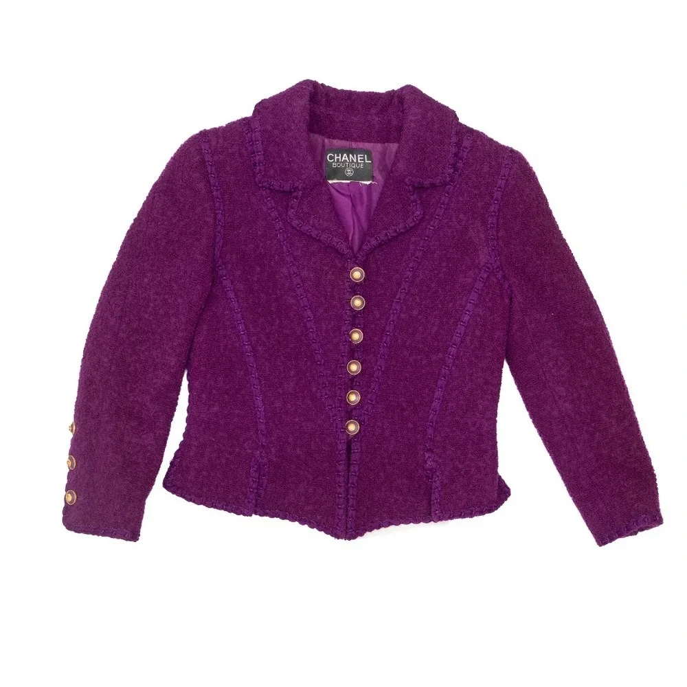 RARE Vintage Chanel Boutique Purple‎ Bouclé Wool Jacket – FW 1993 Circa